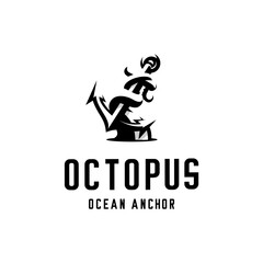 vector logo octopus tentacles carrying sea ship anchor