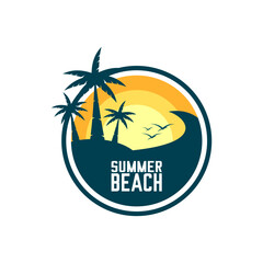 vector design of a beach scene, saying summer beach	