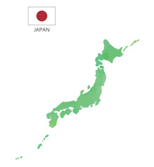 テクスチャーのある日本地図、日本国旗のシンプルなベクターイラスト	
