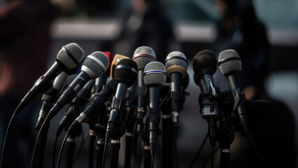 Microphones set for a press conference
