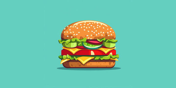Vegetarian hamburger vector illustration on turquoise background