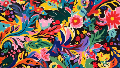 Fototapeta na wymiar Magical abstract vibrant floral pattern, Generative AI