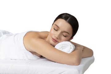 PNG, Attractive young woman take spa treatment, isolated on white background