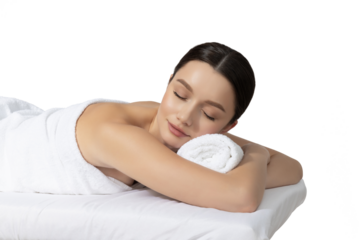 PNG, Attractive young woman take spa treatment, isolated on white background