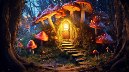 a small house made of mystical dream mushrooms. Generative AI