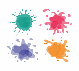 Set of watercolor splash on white background. Hand drawn texture, comic concept.