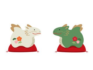 辰年　縁起物　白と緑の龍の置物