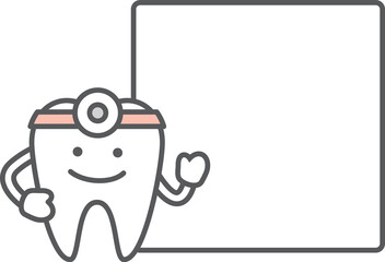 Dental cartoon character 009 (A tooth doctor smiling with square text box)