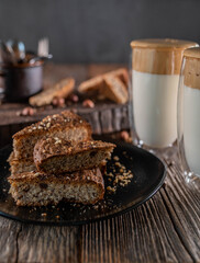 Dalgona coffee with delicious nut cake