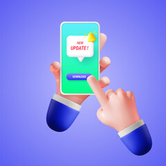 Smartphone software download. Message about a new update of the mobile application. The concept of downloading and installing the system.