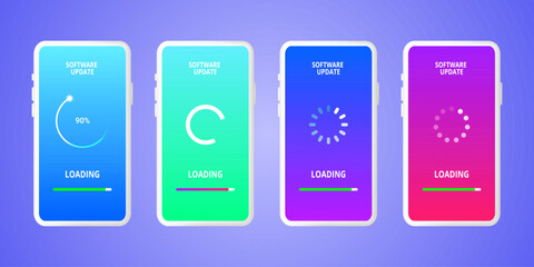 Set of phones with software download and update screen.