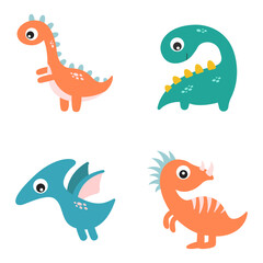 Cute Dino Illustration. Cute little dino set. Vector illustration.