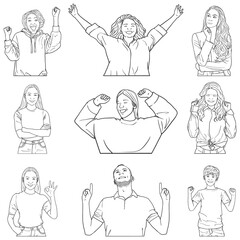 bundle line art various illustrations of human poses and expressions