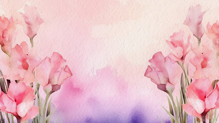 Abstract Floral Pink Gladiolus Flower Watercolor Background On Paper