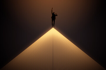 Conceptual image of businessman silhouette on lines background. Success, metaverse and direction concept.