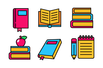 Set of book icons in colorful style isolated on white background. Simple book vector illustrations