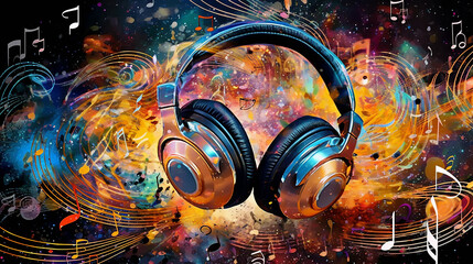 large headphones music abstract background audio. Generative AI