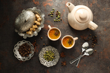Traditional Indian hot drink with milk and spices - Masala tea
