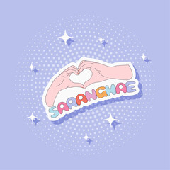 Cute love stickers, vector flat design, korean drama saranghae quote label collection, vector illustration
