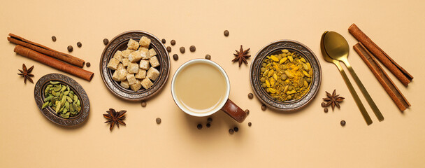 Traditional Indian hot drink with milk and spices - Masala tea