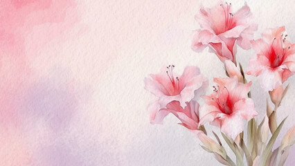 Abstract Floral Pink Gladiolus Flower Watercolor Background On Paper