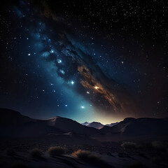 Night sky with stars and moon. Fantasy landscape.Сosmic background at night.Generative AI