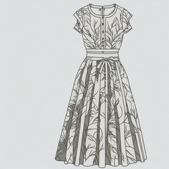 Doodle sketch of a dress. 3D illustration on a white background.