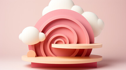 podium pink clouds plastic paper 3d style. Generative AI