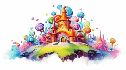 candy kingdom castle 3d isolated on white background. Generative AI