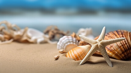Fototapeta na wymiar sea abstract background vacation shells sand beach. Generative AI
