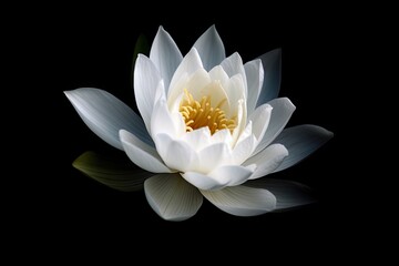 Symbol of Purity. Closeup of Fresh White Lotus Flower on Black Background