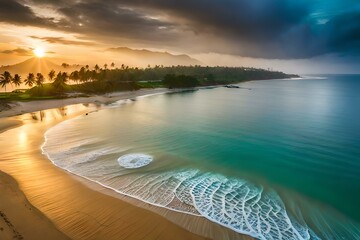 sunset over the beach generated by AI technology