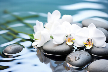Spa stones with white orchids
