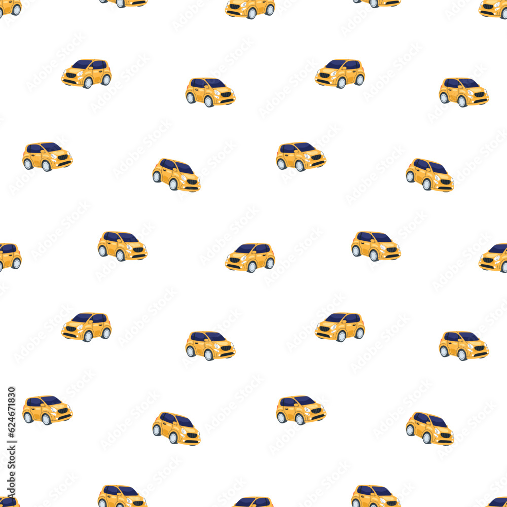 Poster toy cars, seamless pattern design. repeating print, endless background with little tint automobiles,
