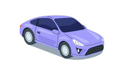 Passenger car. 2-door auto, coupe model. Sedan automobile. Automotive wheeled transport, road vehicle. Flat vector illustration isolated on white background