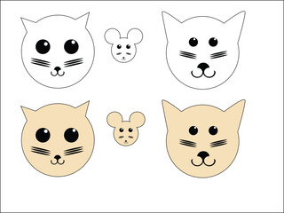 Obraz na płótnie Canvas set of funny face cartoon cats , mouse , and dog in moderen