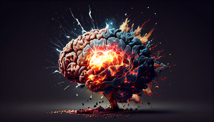 concept of a human brain full with creativity, shows multiple colors and action - obrazy, fototapety, plakaty