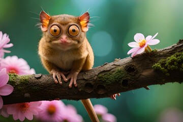 Fototapeta premium tarsier on the flowers stick.generated Ai technology