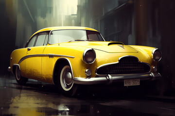 Concept Art Illustration Of Vintage Yellow Car Generative Ai