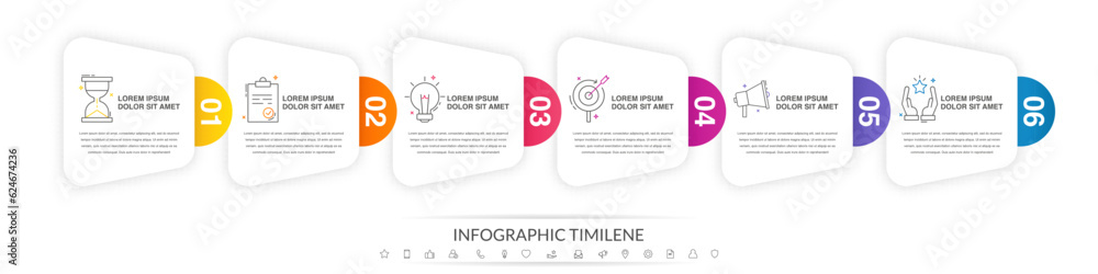 Aufkleber infographics labels vector options template with 6 steps and icons. the modern template can be used 