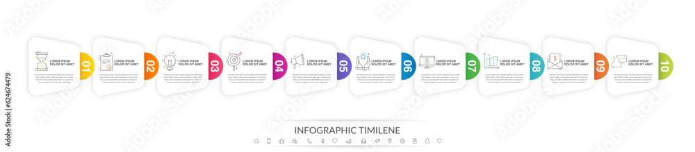 Aufkleber infographics labels vector options template with ten steps and icons. the modern template can be use