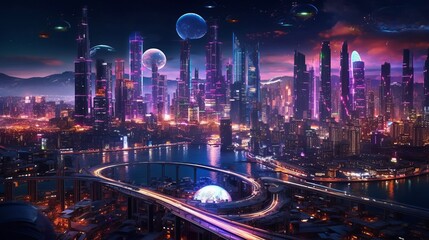 サイバーパンク都市風景,Generative AI AI画像