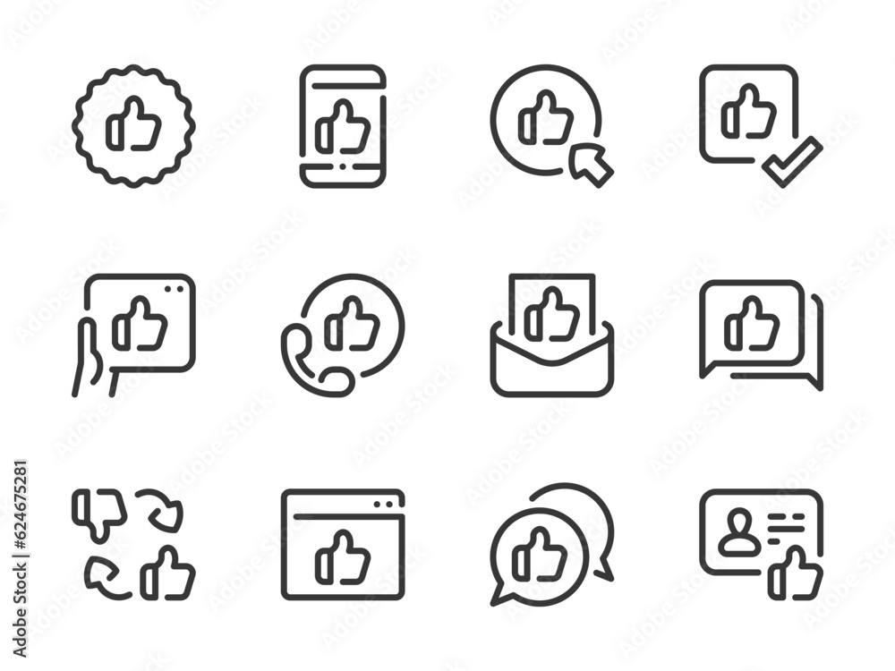 Poster thumbs up and like vector line icons. feedback and rating outline icon set.