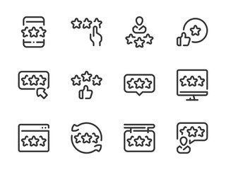 Rating vector line icons. Rank and Review outline icon set.