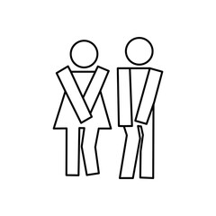 Woman and man sign line icon. Humor, funny restroom door sticker. Vector illustration.