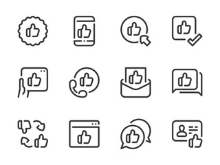 Thumbs up and Like vector line icons. Feedback and Rating outline icon set.