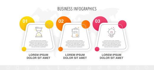 Infographics vector number options template with 3 steps and icons. Can be used for workflow layout, banner, diagram, business options, projects, web design, marketing