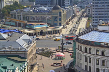Kazan, Republic of Tatarstan, Russia - 08.24.2021. Buildings at the intersection of Bauman and...