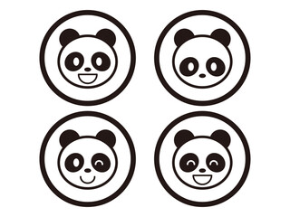 かわいい表情別のパンダのアイコンセット_モノクロ