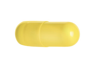 One yellow pill isolated on white. Medicinal treatment